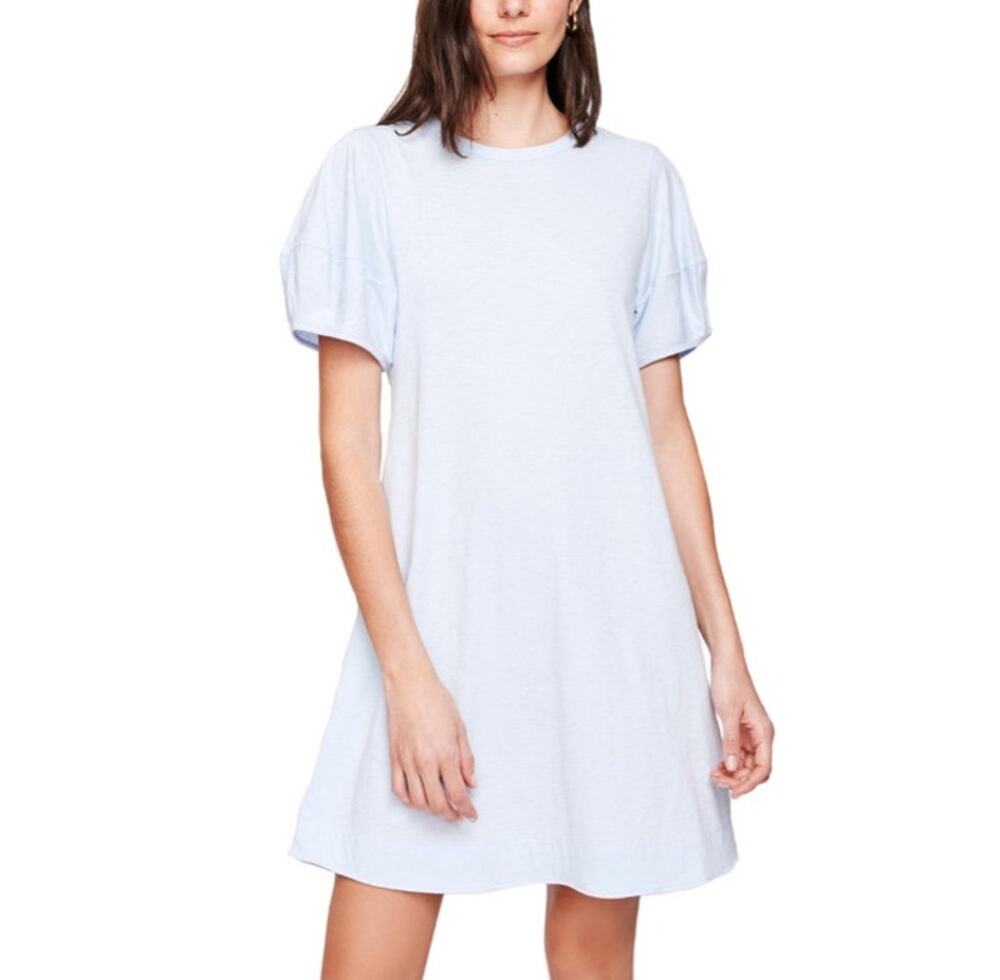White + Warren Lantern Sleeve Dress M Pale Blue Pima Cotton Shift Mini